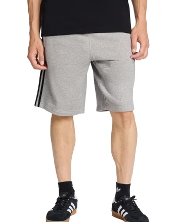 Pantaloni scurti de bumbac cu logo brodat si benzi contrastante, Gri melange