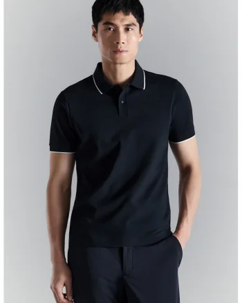 Tricou din amestec de bumbac cu guler polo, Alb/Albastru ultramarin
