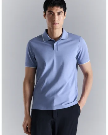 Tricou din amestec de bumbac cu guler polo, Albastru azur