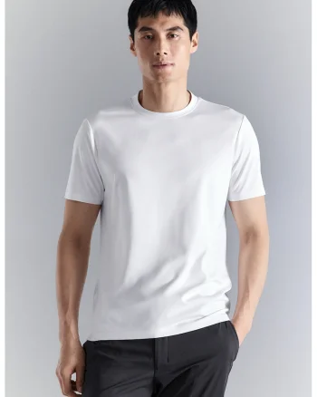 Tricou cu decolteu la baza gatului si model uni, Alb optic