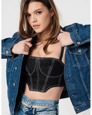 Jacheta de denim cu buzunare pe piept, Albastru
