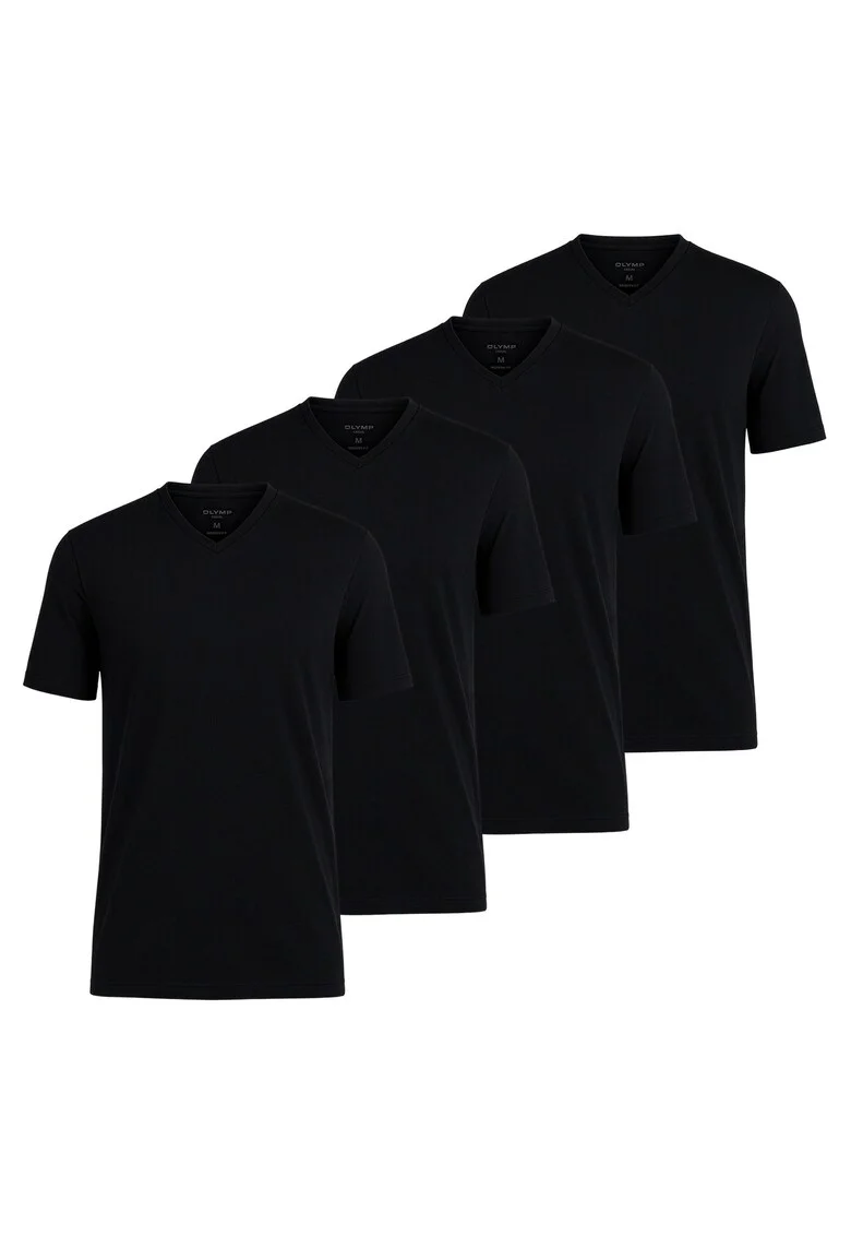 Set de tricouri din bumbac cu decolteu in V - 4 piese, Negru