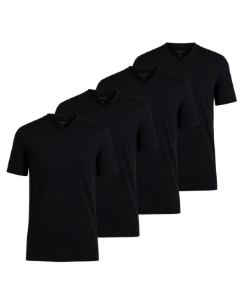 Set de tricouri din bumbac cu decolteu in V - 4 piese, Negru