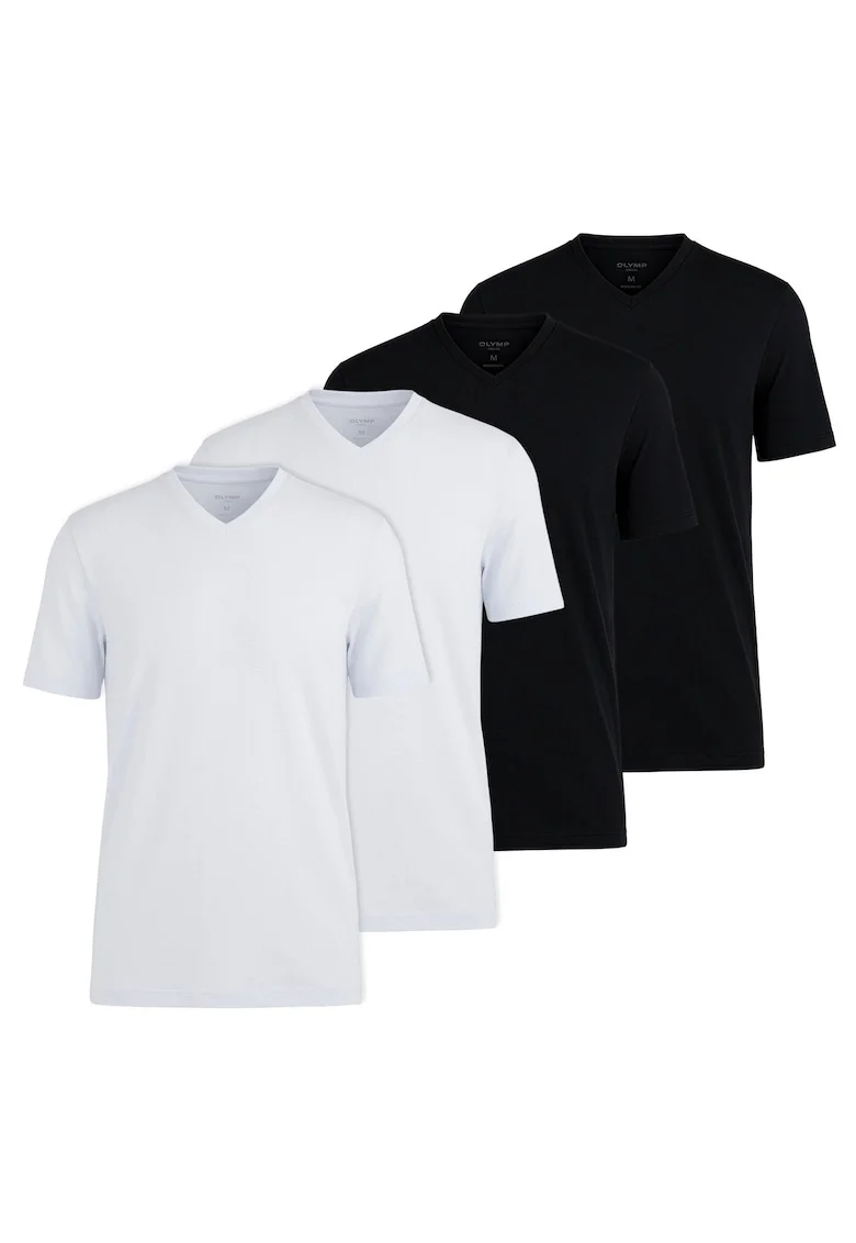 Set de tricouri din bumbac cu decolteu in V - 4 piese, Alb/Negru