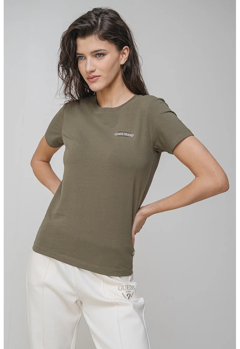 Tricou slim fit cu decolteu la baza gatului, Verde sparanghel