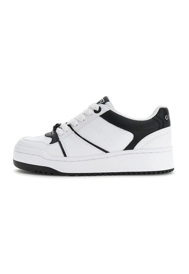 Pantofi sport din piele ecologica cu logo, Negru/Alb optic
