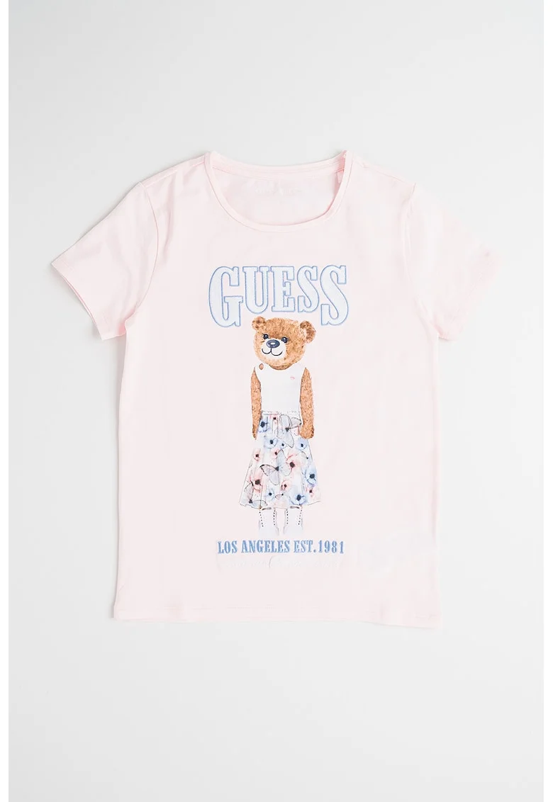 Tricou din amestec de bumbac cu logo si imprimeu grafic, Maro/Roz pal/Albastru
