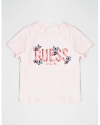 Tricou cu logo si imprimeu floral, Roz pastel/Albastru
