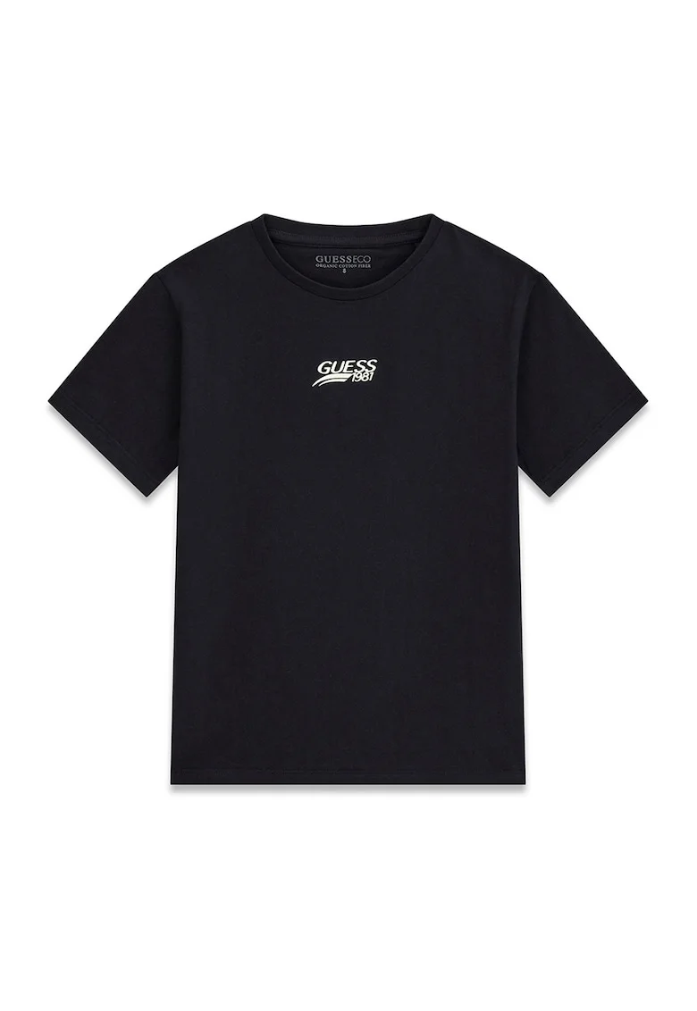Tricou cu logo si decolteu la baza gatului, Negru