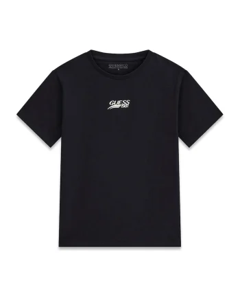 Tricou cu logo si decolteu la baza gatului, Negru