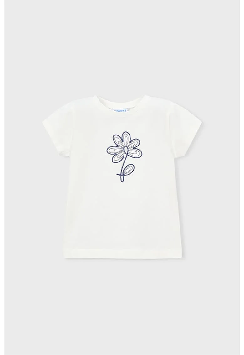 Tricou din amestec de bumbac cu broderie, Alb/Albastru