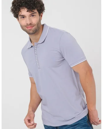 Tricou polo cu fenta cu fermoar, Alb/Lila pal