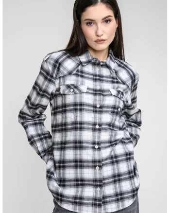 Camasa regular fit cu model in carouri, Alb/Negru