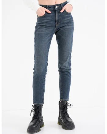 Blugi slim-fit cu talie medie, Albastru inchis