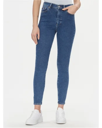 Blugi dama  model skinny, talie inalta, albastru,
