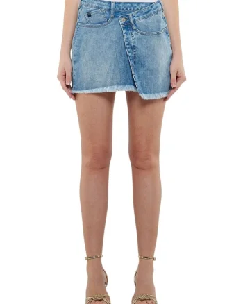Fusta mini asimetrica din denim,