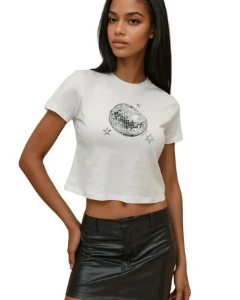 Tricou dama  scurt, bumbac, Gri/Argintiu