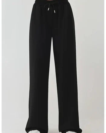 Pantaloni de trening dama,  croi larg, talie inalta, modal, Negru