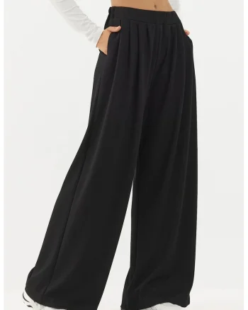 Pantaloni dama,  plisati, Negru, Negru