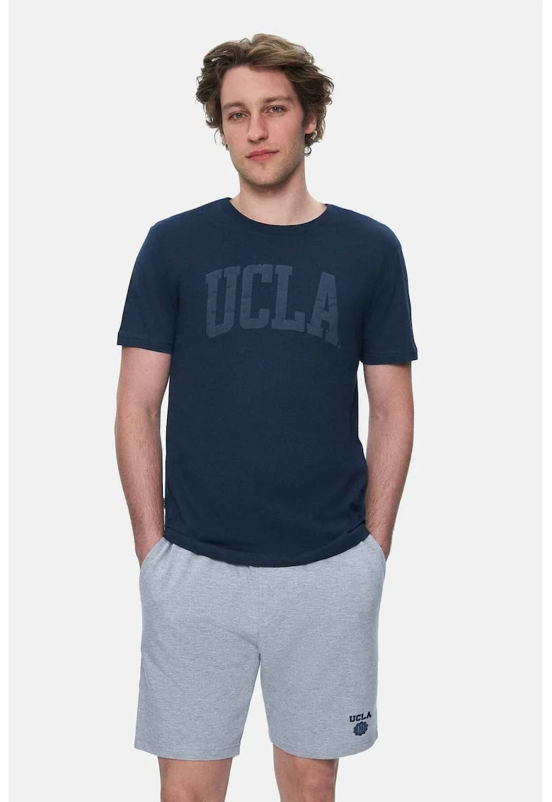 Tricou regular fit, decolteu la baza gatului, imprimeu cu logo, Albastru, CULVER