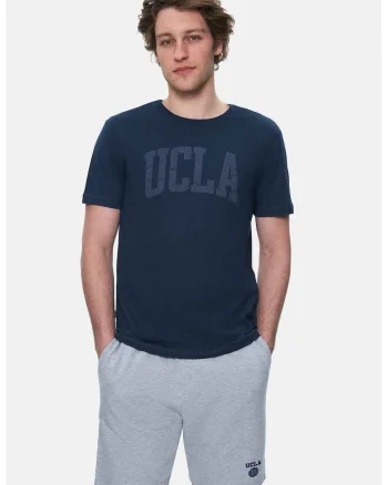 Tricou regular fit, decolteu la baza gatului, imprimeu cu logo, Albastru, CULVER