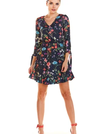 Rochie dama  Poliester, M195 - Flori bleumarin, Bleumarin