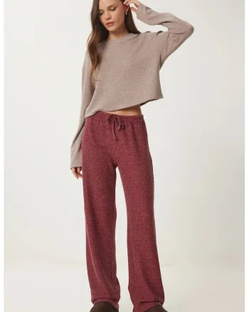 Pantaloni dama, Happiness Istanbul, snur, rosu, textil, Visiniu