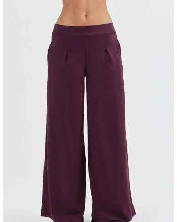 Pantaloni dama  picior larg, talie elastica, Visiniu