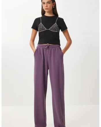 Pantaloni dama, Happiness Istanbul, pantaloni picior mov ametist, textil, Violet