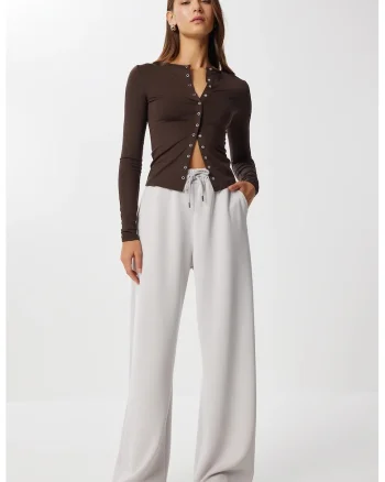 Pantaloni dama, Happiness Istanbul, pantaloni de trening cu gri textil, Gri deschis