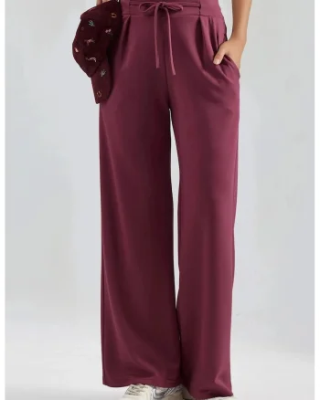 Pantaloni dama,  Palazzo Plisati, rosu, Visiniu