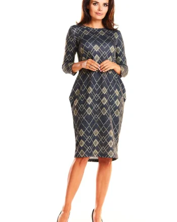 Rochie dama  Poliester, M189 - Negru/Auriu, Auriu/Negru