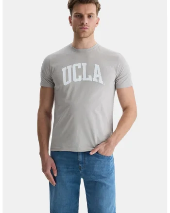 Tricou cu decolteu la baza gatului si imprimeu logo Culver, Alb/Gri deschis