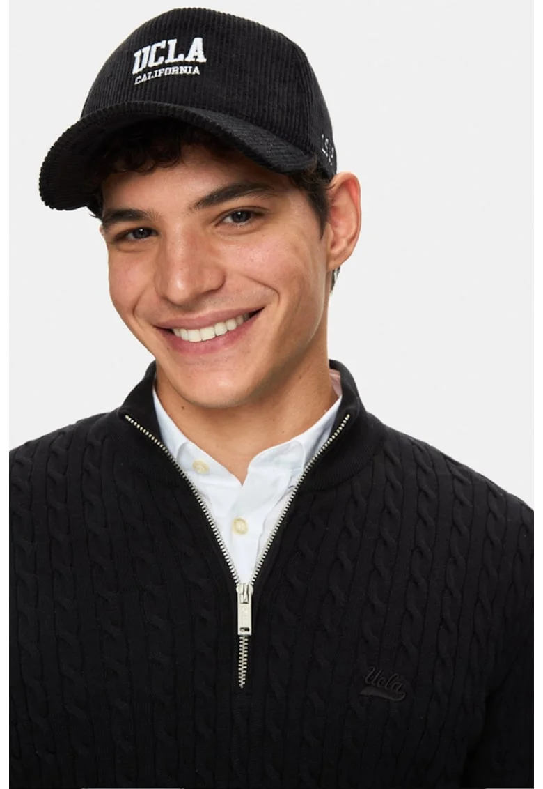 Sapca unisex din reiat cu broderie logo, Negru