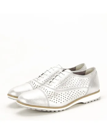 Pantofi oxford din piele naturala argintiu Magda 01 10068, Argintiu
