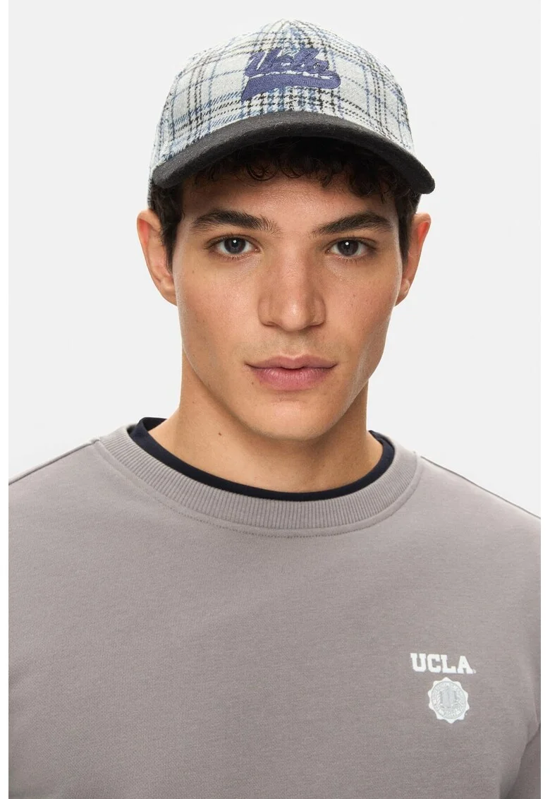 Sapca baseball unisex cu model in carouri Jermaine, Alb/Albastru