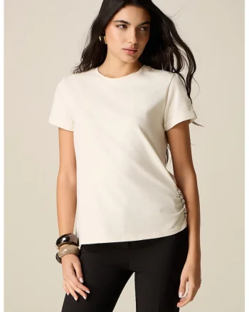 Tricou uni din amestec de bumbac, Alb fildes
