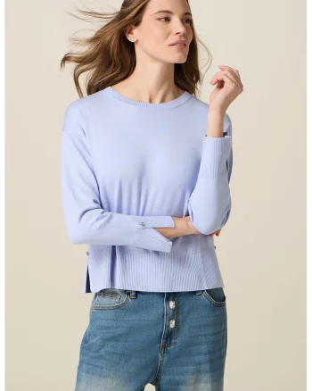 Pulover regular-fit cu decolteu la baza gatului, Albastru lavanda