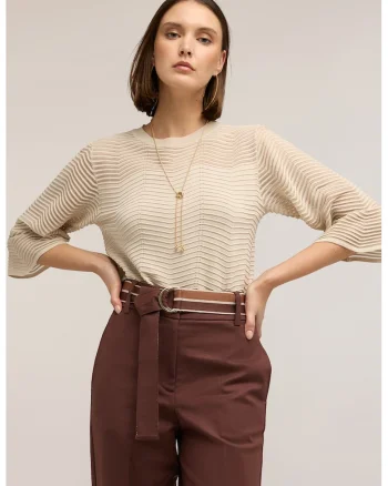 Pulover texturat cu model uni, Bej