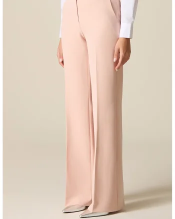 Pantaloni cu croiala ampla si talie inalta, Piersica