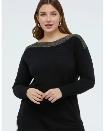 Pulover cu detalii stralucitoare, Negru