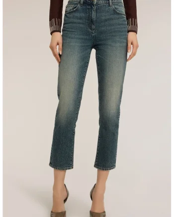 Blugi crop cu croiala skinny si aspect decolorat, Albastru petrol