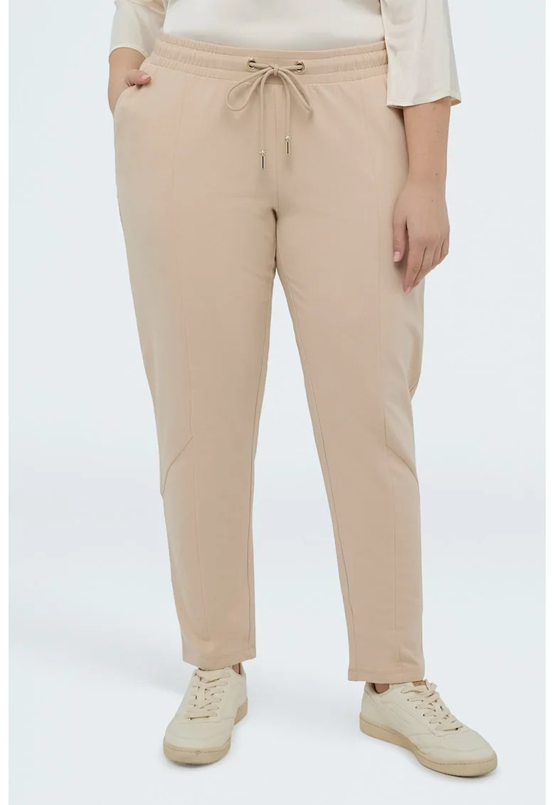 Pantaloni de trening cu croiala conica si talie ajustabila, Bej