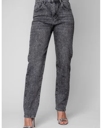 Blugi lungi cu strasuri Grey Anthracite 20033, Gri