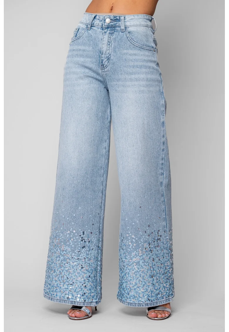 Blugi lungi cu paiete Light Blue 20022, Albastru deschis