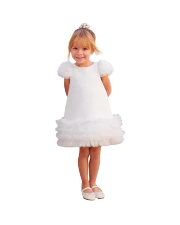 Rochie eleganta cu tul si fir auriu pentru fete, Alb