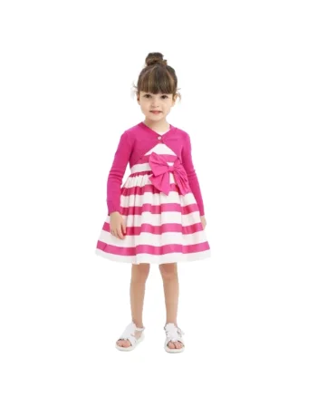 Rochie eleganta model in dungi pentru fete,  4.8317, Fucsia/Alb