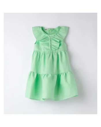 Rochie din in uni pentru fete, 4.B490, Verde