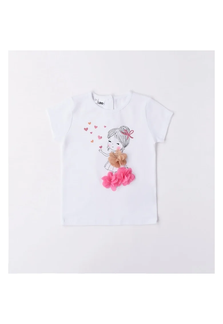 Tricou cu imprimeu pentru fete,  4.6333, Alb, Alb/Bej/Roz