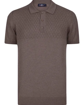 Tricou polo cu terminatii striate, Maro inchis